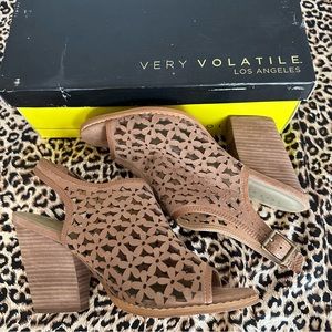 Very Volatile Daisygirl-Tan Leather Cut-Out Slingback Open Toe Heel Sandal